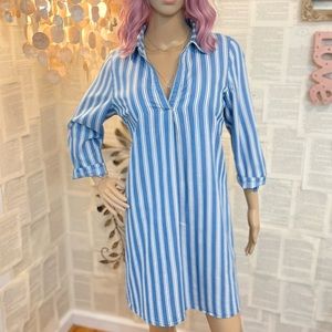 Skies Are Blue 3/4 Sleeve Blue White Stripe Dress Size Medium